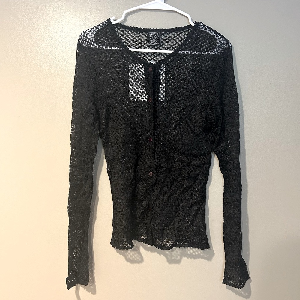 y2k vintage gothic fishnet crochet open weave statement cardigan